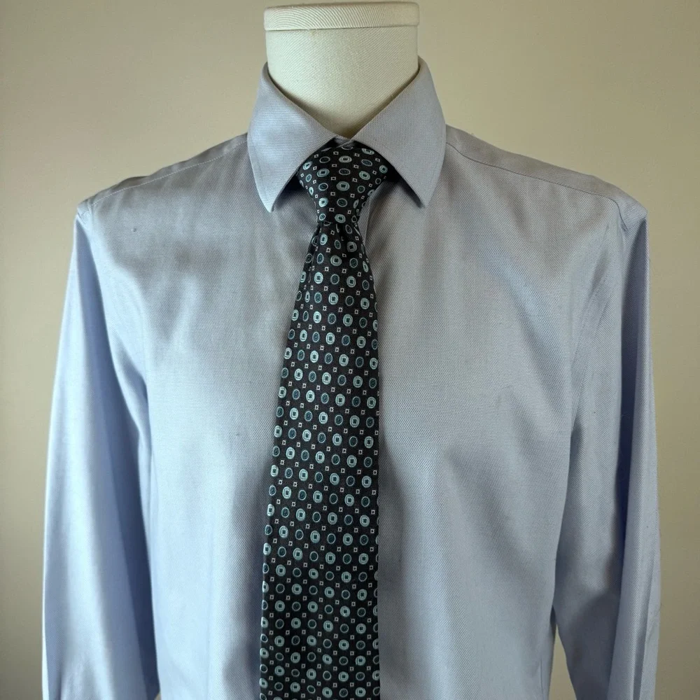 Burma Bibas Men’s Necktie 100% Silk Stylish Dark Gray and Blue Geometric Tie